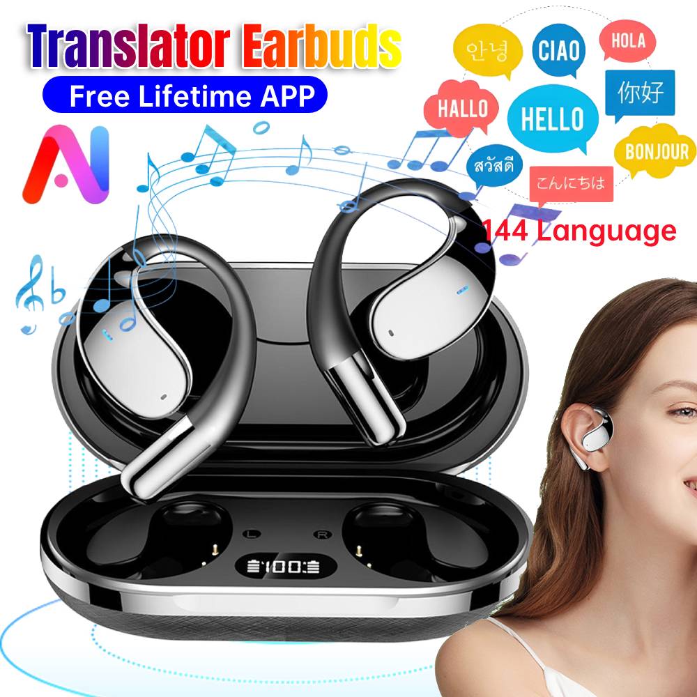 AI スマート翻訳ヘッドフォン スポーツ Bluetooth ワイヤレス ヘッドセット 144 言語リアルタイム翻訳イヤフォン無料生涯アプリ