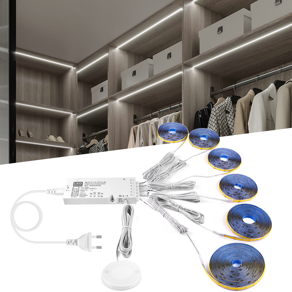 アンダーキャビネット COB Led ストリップ貫通木材タッチセンサーライト調光可能なナイトランプ寝室のワードローブ屋内キッチン照明