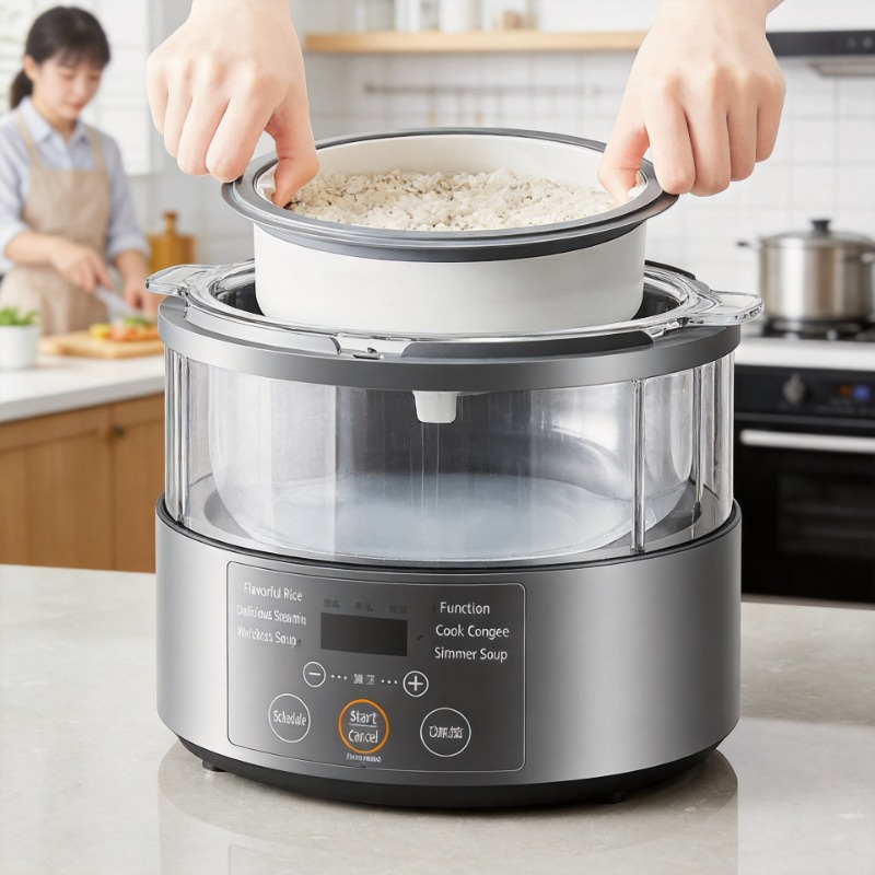 S160 スチーム炊飯器、低糖多機能蒸し器、ガラスインナーライナー付きスマート家庭用炊飯器