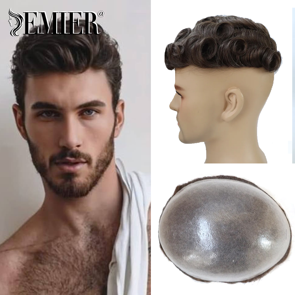 注入スキンかつら男性用 0.12 〜 0.14 ミリメートル男性人毛交換システムスキン PU かつら男性の毛細管プロテーゼ