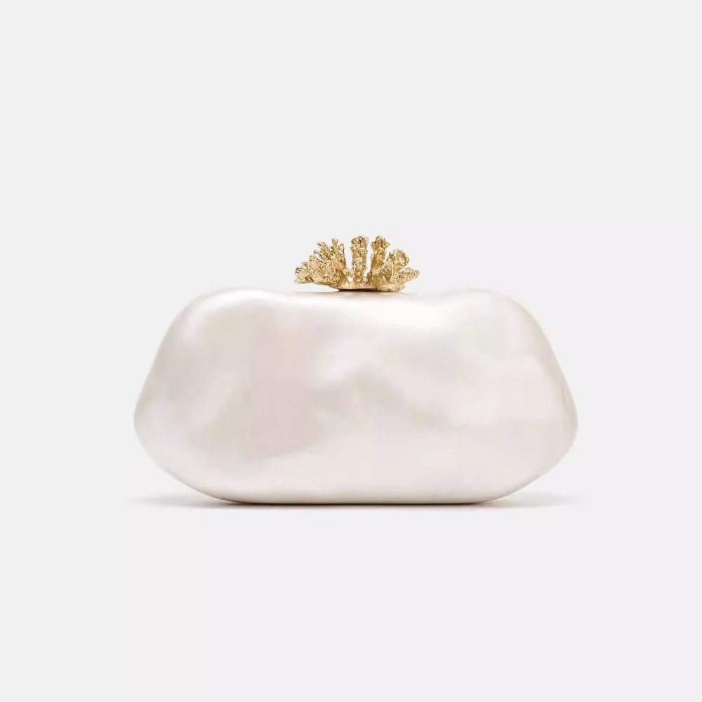 シェルパーティークラッチバッグ女性の結婚式のイブニングパーティーかわいいアイボリーパールカラーアクリル財布ハンドバッグ春夏新 2026