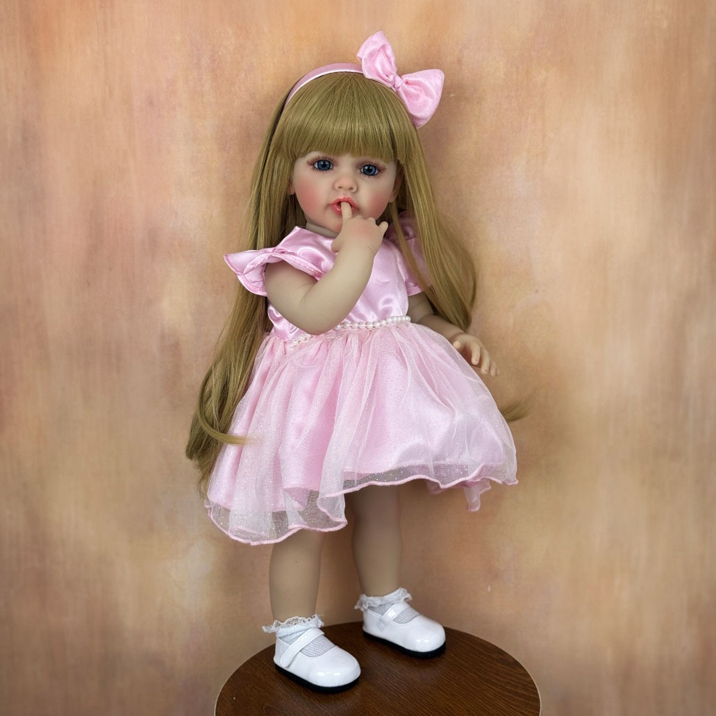 BZDOLL 22 インチ 55 センチメートルリボーンベビードールスタンド全身ソフトビニールプリンセスリアルなブロンド幼児お風呂のおもちゃ素敵な誕生日ギフト