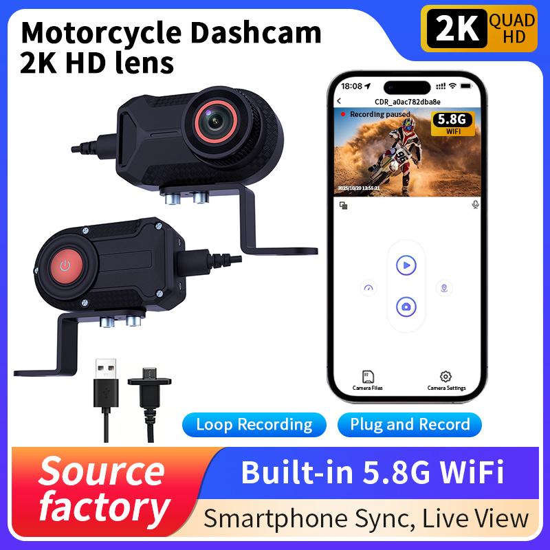 オートバイダッシュカム 2K QUAD HD 5.8G WiFi 防水ループ録画プラグアンドレコードスマートフォンライブビューバイク DVR
