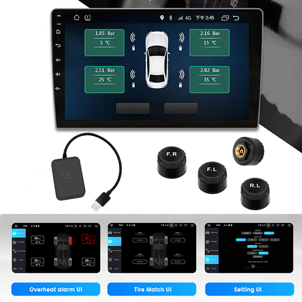 USB アンドロイド TPMS タイヤ空気圧監視システム表示警報システム外部センサーカーナビゲーションラジオ
