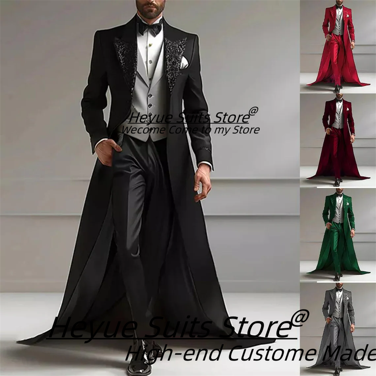 ファッションフレンチスタイルロングメンズスーツスリムフィットピークラペル新郎フォーマル Tuxedos3 個セットハンサム男性ブレザーハイエンド Ropa Hombre