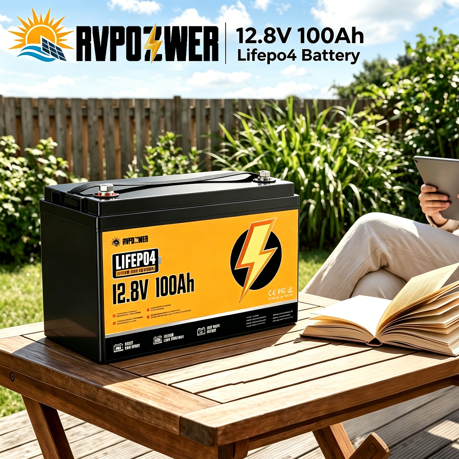 RVPOZWER 12V 100Ah リチウムバッテリー 公称容量 LiFePO4 1280Wh バッテリー 100A BMS ソーラー ポータブル 充電式 15000 サイクル RV アプリケーション マリントラベルトレーラー オフグリッドアプリケーション用
