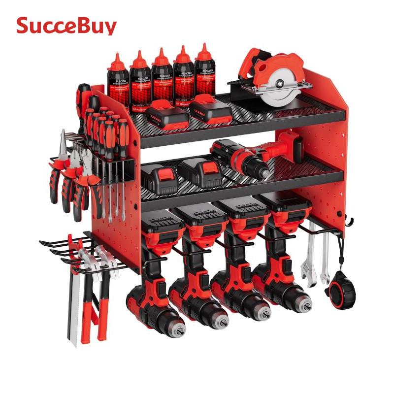 SucceBuy 3 層電動工具壁掛けホルダーペグボード壁収納ツールセットドリルドライバー収納ラックワークショップ/ガレージ用