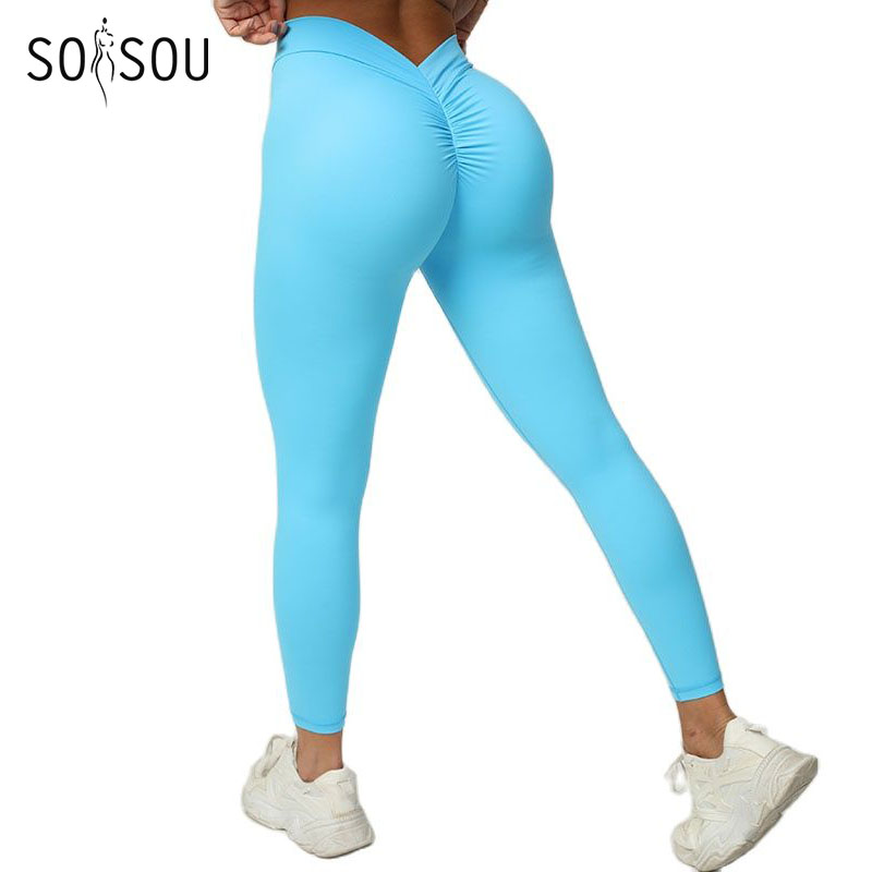 SOISOU ナイロンジム女性のパンツヨガレギンス夏の屋外スポーツ屋内フィットネススポーツウェア婦人服 V 字型ヒップ