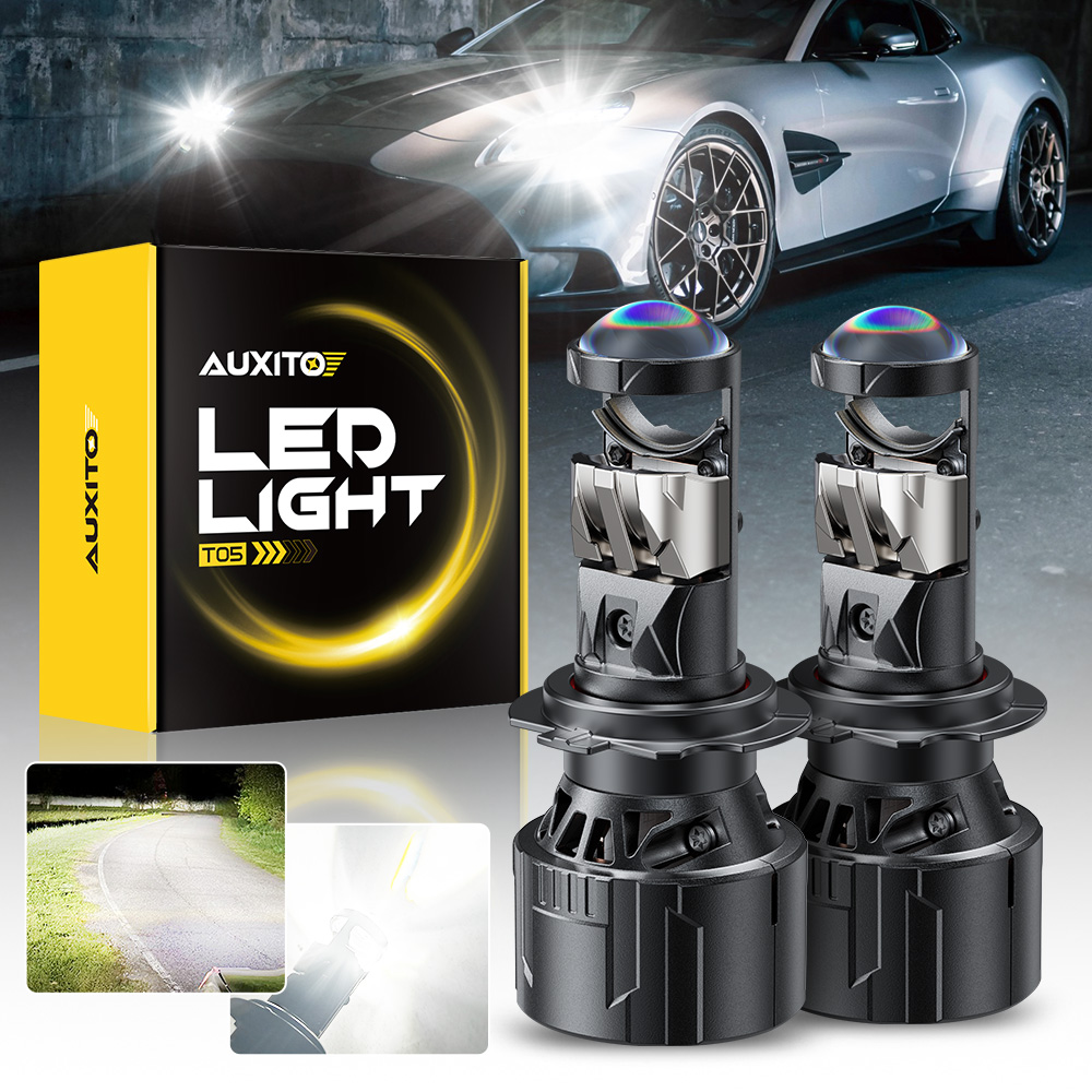 AUXITO 2 個ミニ H7 LED レンズ付き H4 9003 LED プロジェクターレンズヘッドライト Hi/Lo ビーム Canbus ターボ LED 電球 LHD/RHD 12V プラグプレイ