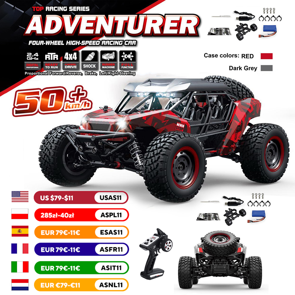 16106 1:16 50KM/H 4WD RC カー LED リモコンオフロードカー高速ドリフトモンスタートラック子供用 vs Wltoys 144001 おもちゃ