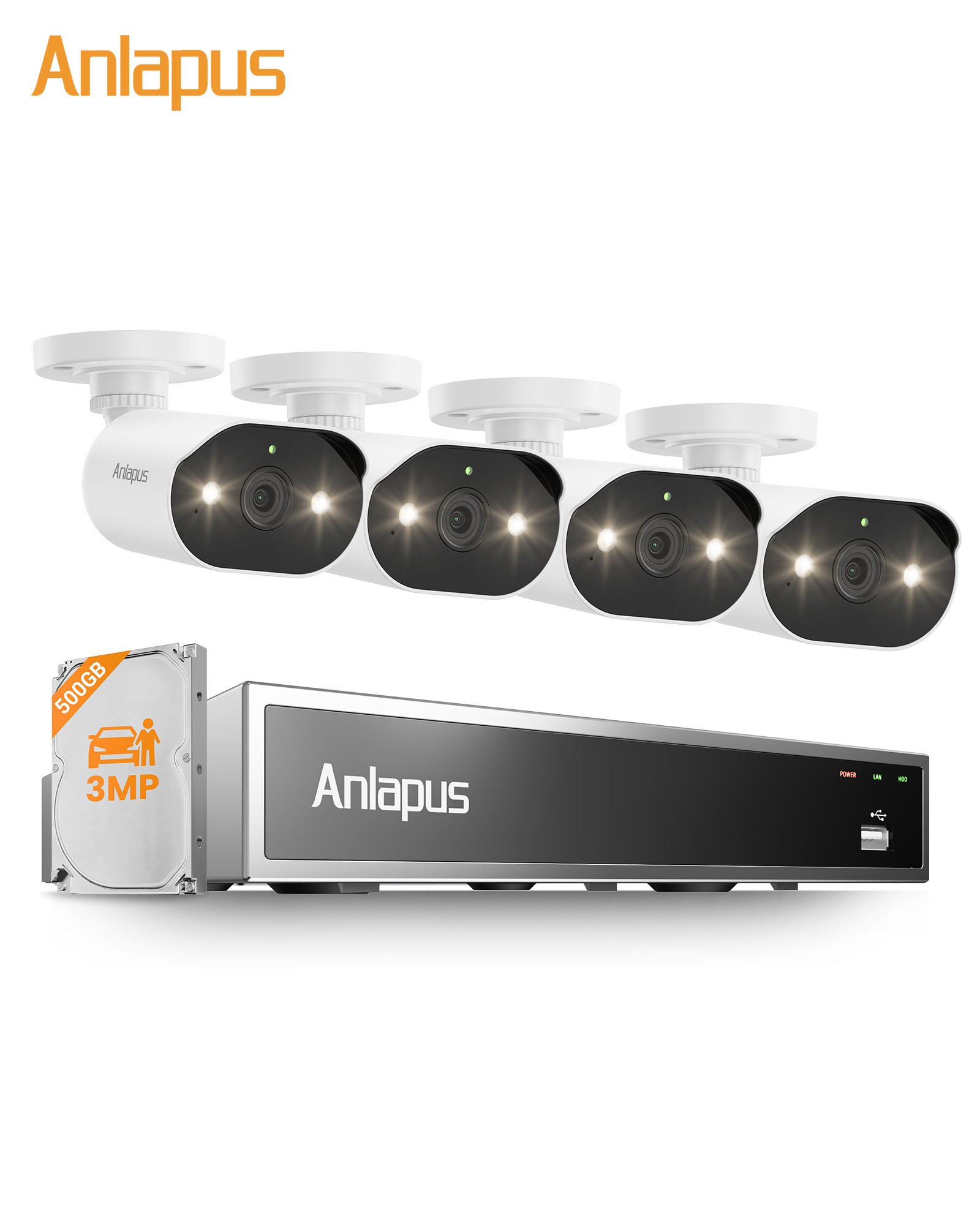 Anlapus 8CH 5MP PoE CCTV セキュリティカメラシステム カラーナイトビジョン 2ウェイオーディオ 5MP 8CH NVR 3MP PoE IP カメラ 家庭用監視屋外用