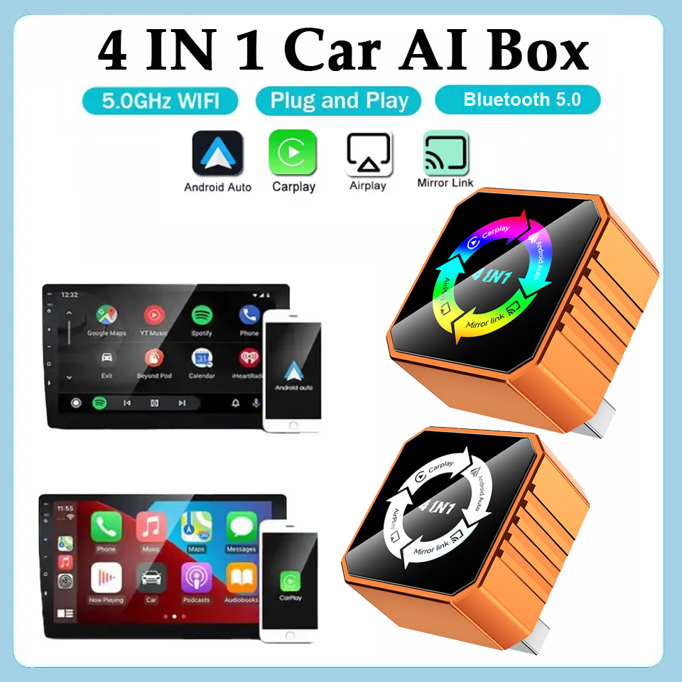 2026 New Wireless Carplay Adapter Android Auto For Airplay Mirror Link Auto Connect Plug and Play Car Box 4in1 AI CarPlay