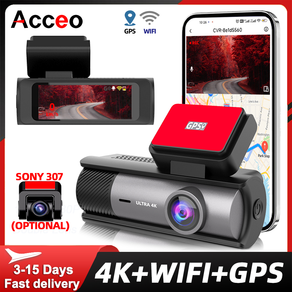 ACCEO 4K ダッシュカム GPS/WiFi 1080P リアビューカメラ内蔵 24 時間駐車ナイトビジョンレコーダーループ録画車の安全のため