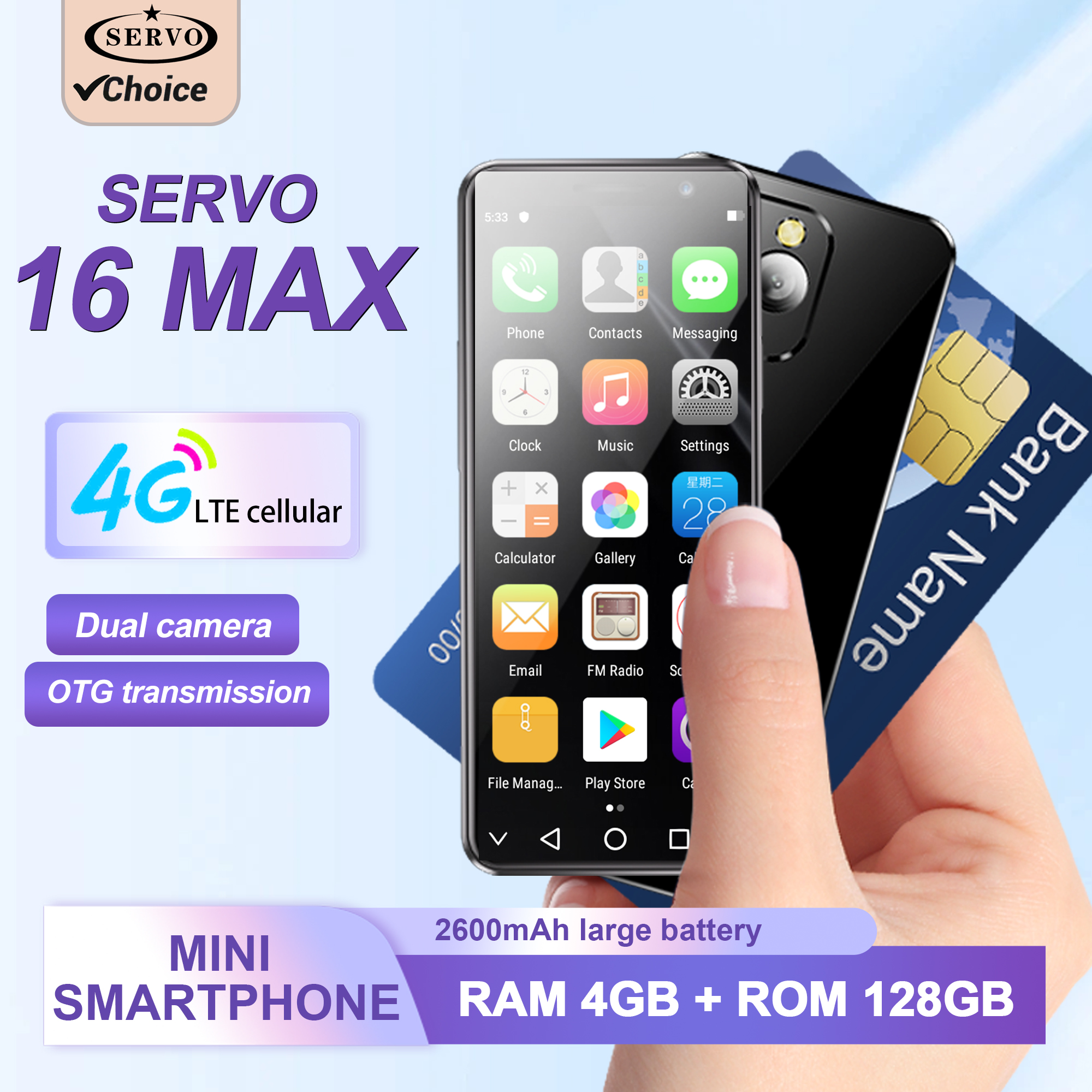 サーボ 16MAX ミニ Android スマートフォン 4G LTE 携帯電話 4 ギガバイト 128 ギガバイト 4 "HD ディスプレイ携帯電話 8MP 2600mAh フェイスアンロック OTG 携帯電話