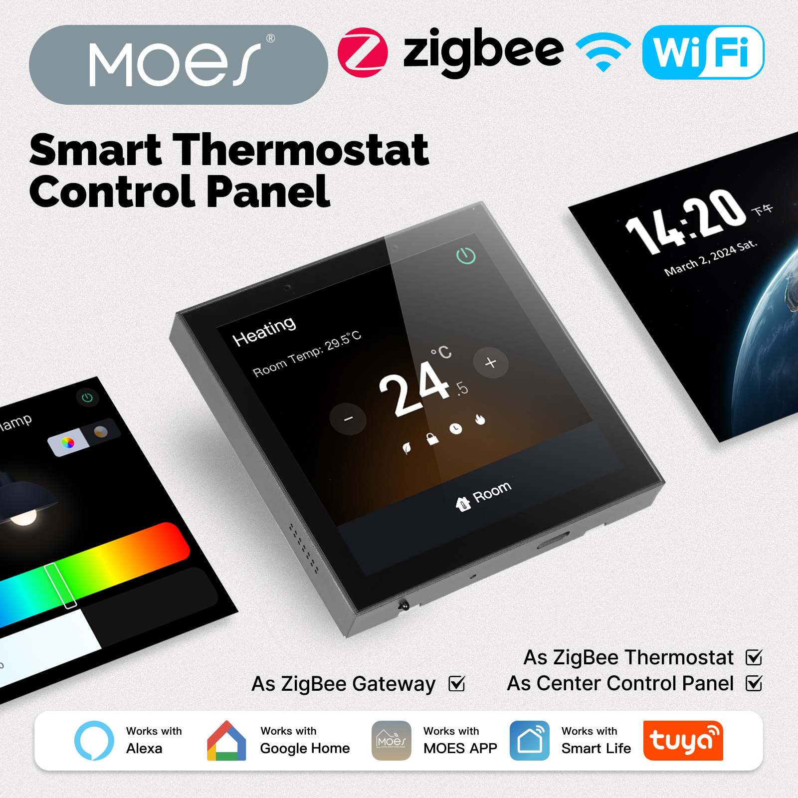 MOES Tuya WiFi スマート サーモスタット センター コントロール パネル水ガスボイラー加熱温度コントローラー ZigBee ゲートウェイ タッチ スクリーン