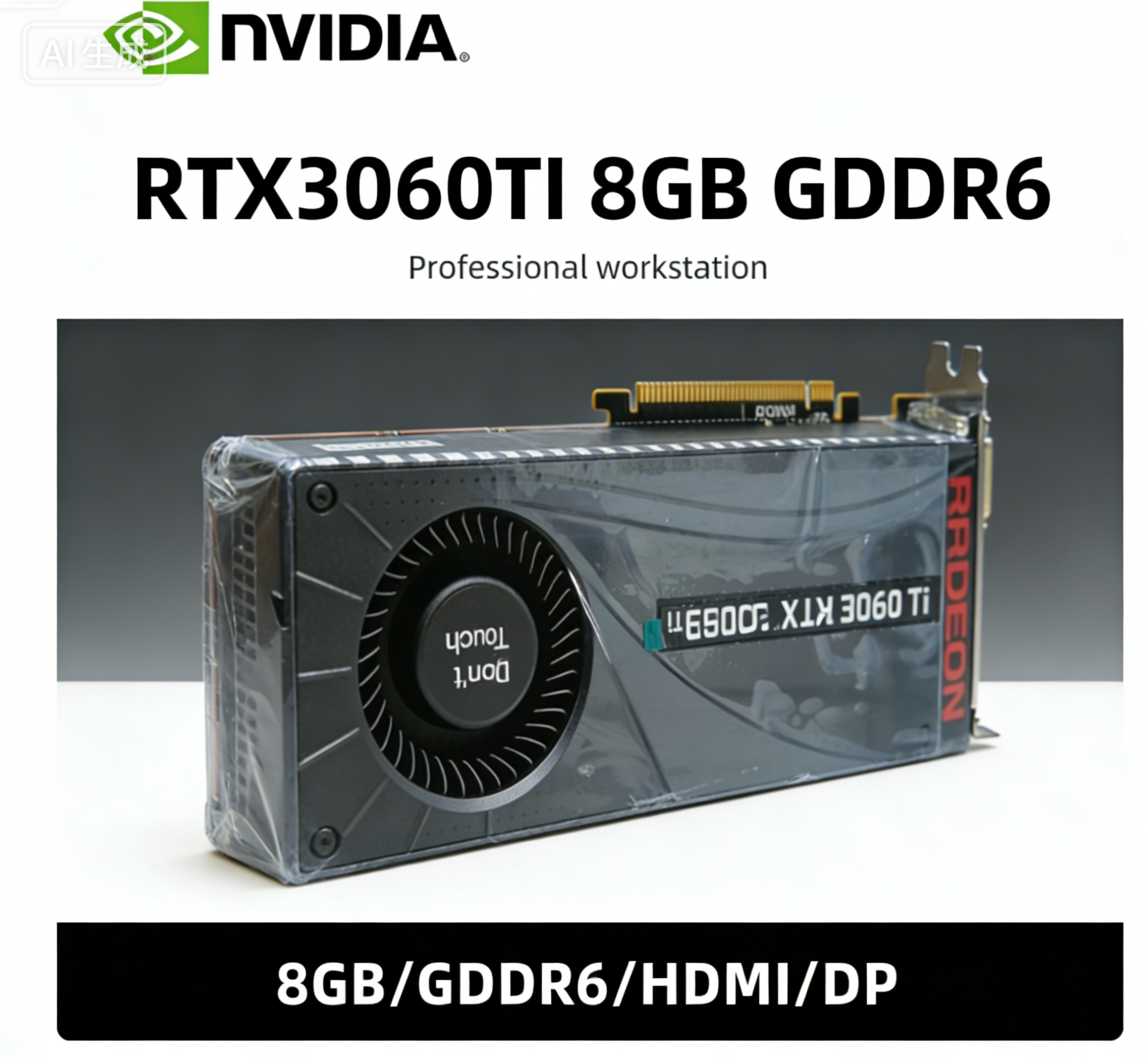 RTX 3060TI 8GB GPU 288-6N632-201A8 8GB GDDR6 ゲーミンググラフィックカード PCI-E 3.0 HDMI DP 8ピン シングルファン デスクトップPC用
