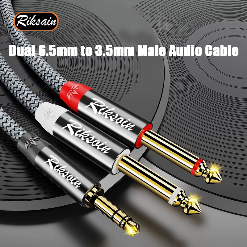 3.5 - ダブル 6.35 ジャックケーブル Aux オス - 6.5mm モノラル 3.5mm TRS - デュアル 6.35mm Y スプリッターアダプターオーディオケーブルミキサーアンプ用