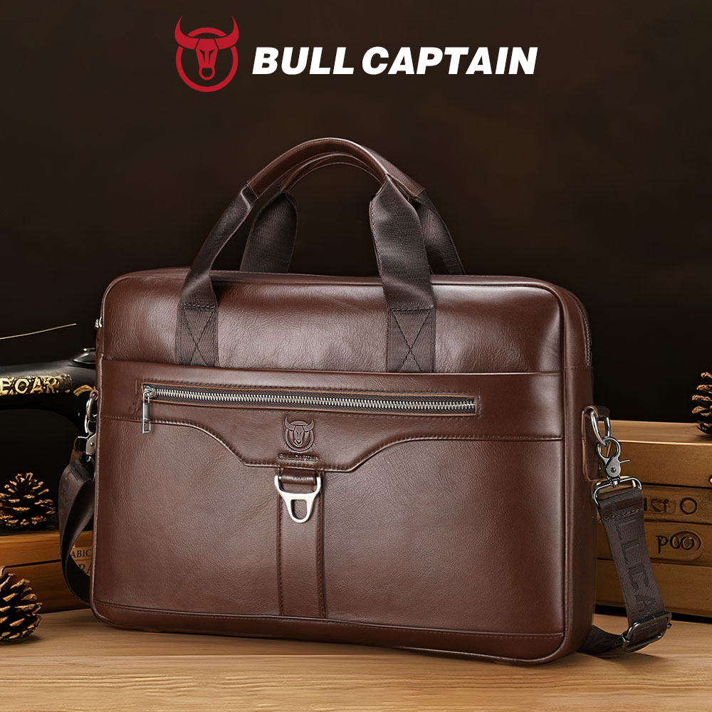 BULLCAPTAIN 本革ブリーフケース メンズ ヴィンテージ ビジネス ラップトップバッグ 大容量 メッセンジャー ハンドバッグ ショルダーバッグ 仕事用