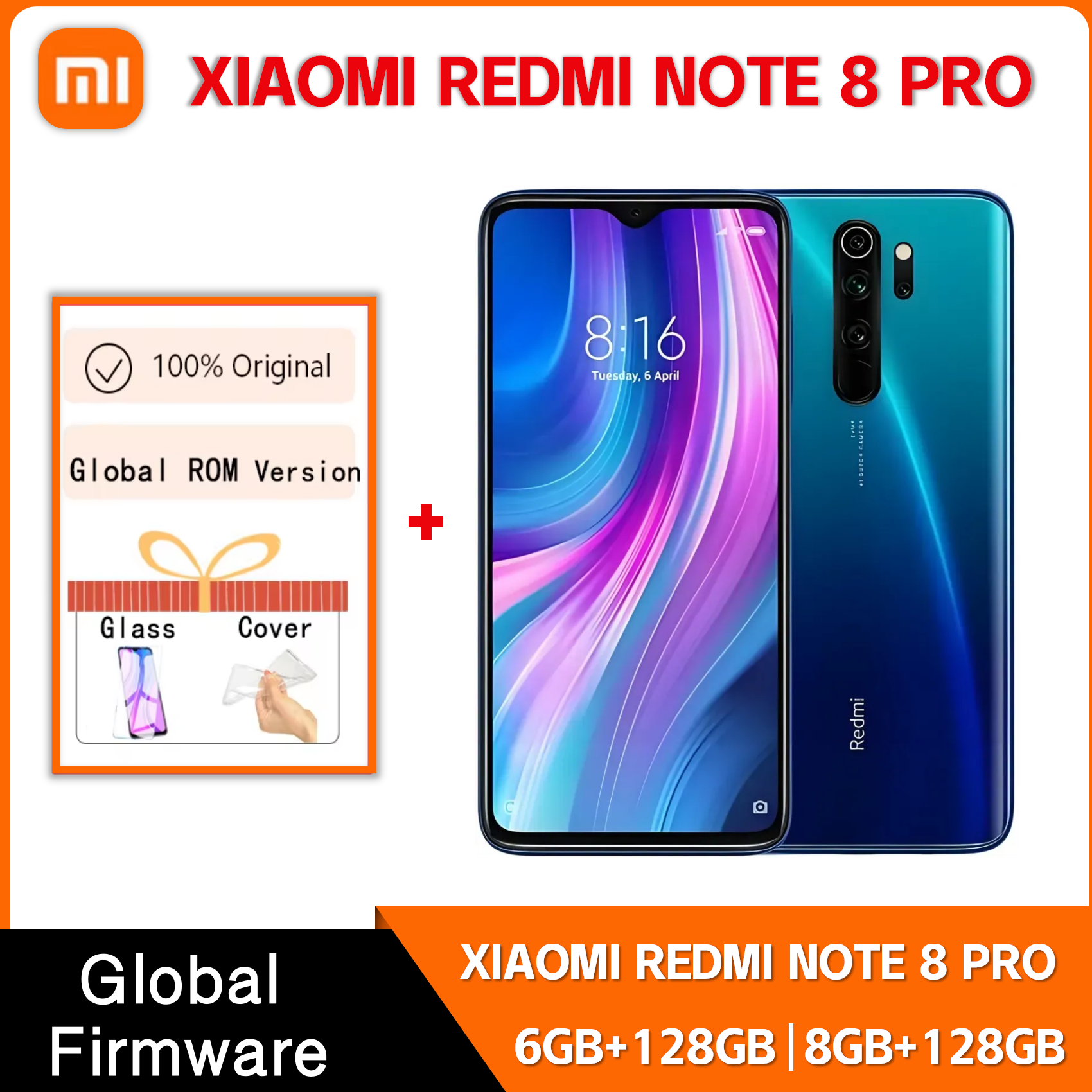 4G スマートフォン Xiaomi Redmi Note 8 Pro 6GB 64GB/128GB NFC Android 携帯電話 携帯電話 デュアル SIM 携帯電話 グローバル ROM