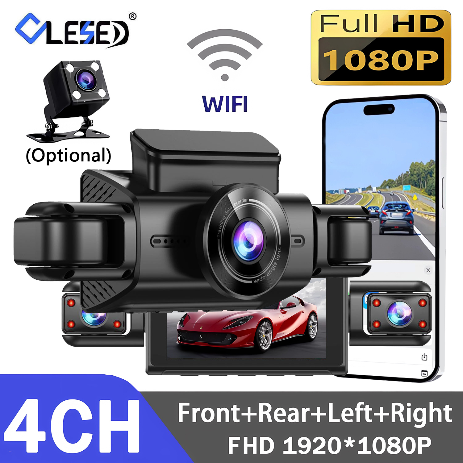 FHD 1080P 4 チャンネルフル HD 車 DVR Wifi ダッシュカム 4 カメラダッシュカムビデオレコーダーナイトビジョンブラックボックスキャビン 24 時間駐車場