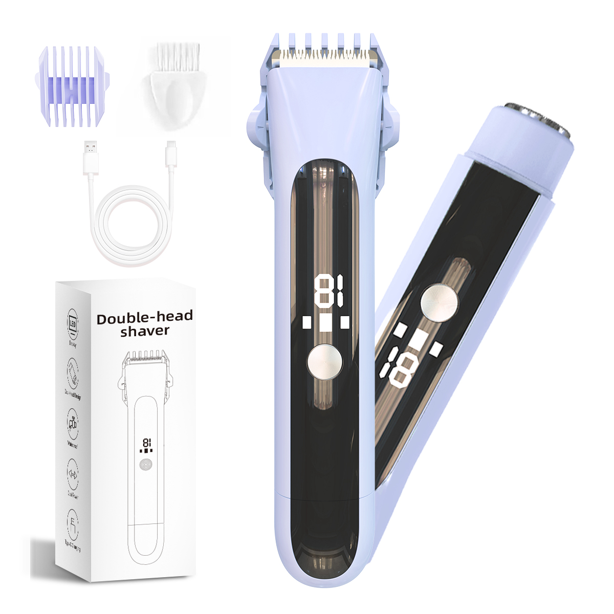 女性用ビキニトリマー、デュアルヘッド付き2-in-1電気カミソリ、セラミック刃、防水
