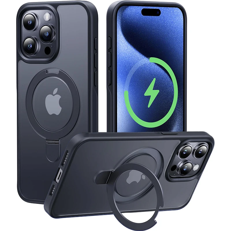 リングスタンド付き磁気携帯電話ケース iPhone 17 Pro Max Air 16 16E 15 14 ケースプラス 13 11 12 携帯ケースキックスタンド付き