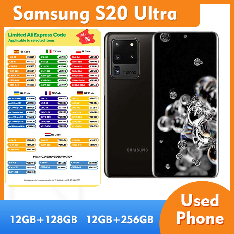 Samsung Galaxy S20 Ultra 5G RAM 12GB ROM 128GB/256GB スマートフォン 6.9インチ 108MPカメラ 美品中古電話