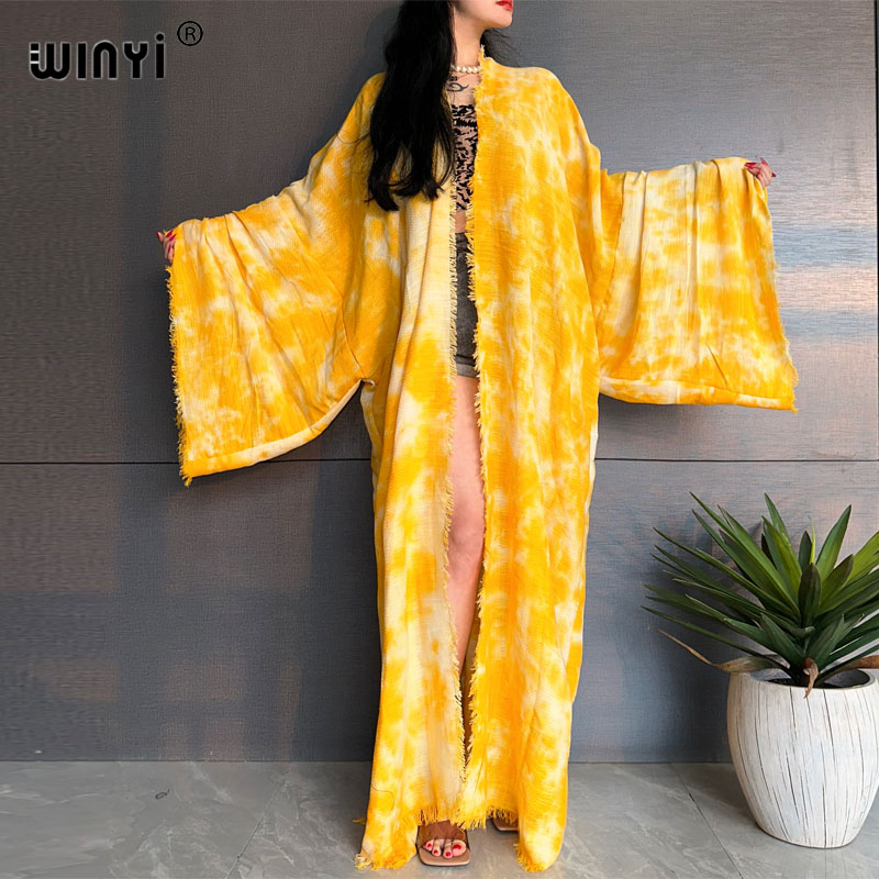 WINYI ヨーロッパビーチカバーアップ水着女性のためのタイダイエレガントな着物水着ケープサマードレス 2023 ビーチウェア衣装販売