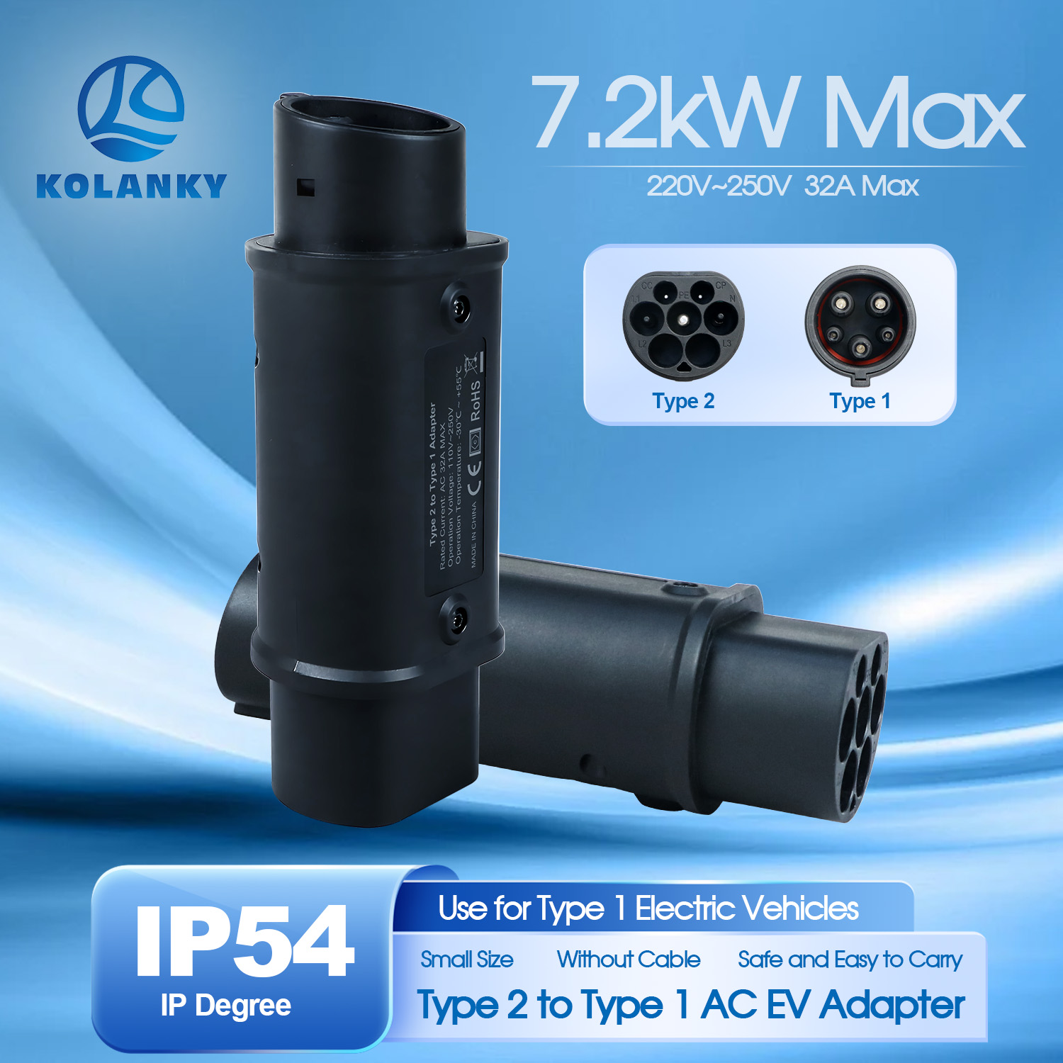 Kolanky 32A 7.2 KW タイプ 2 からタイプ 1 アダプター タイプ 1 からタイプ 2 コンバーター タイプ 2 から GBT アダプター充電電気自動車車