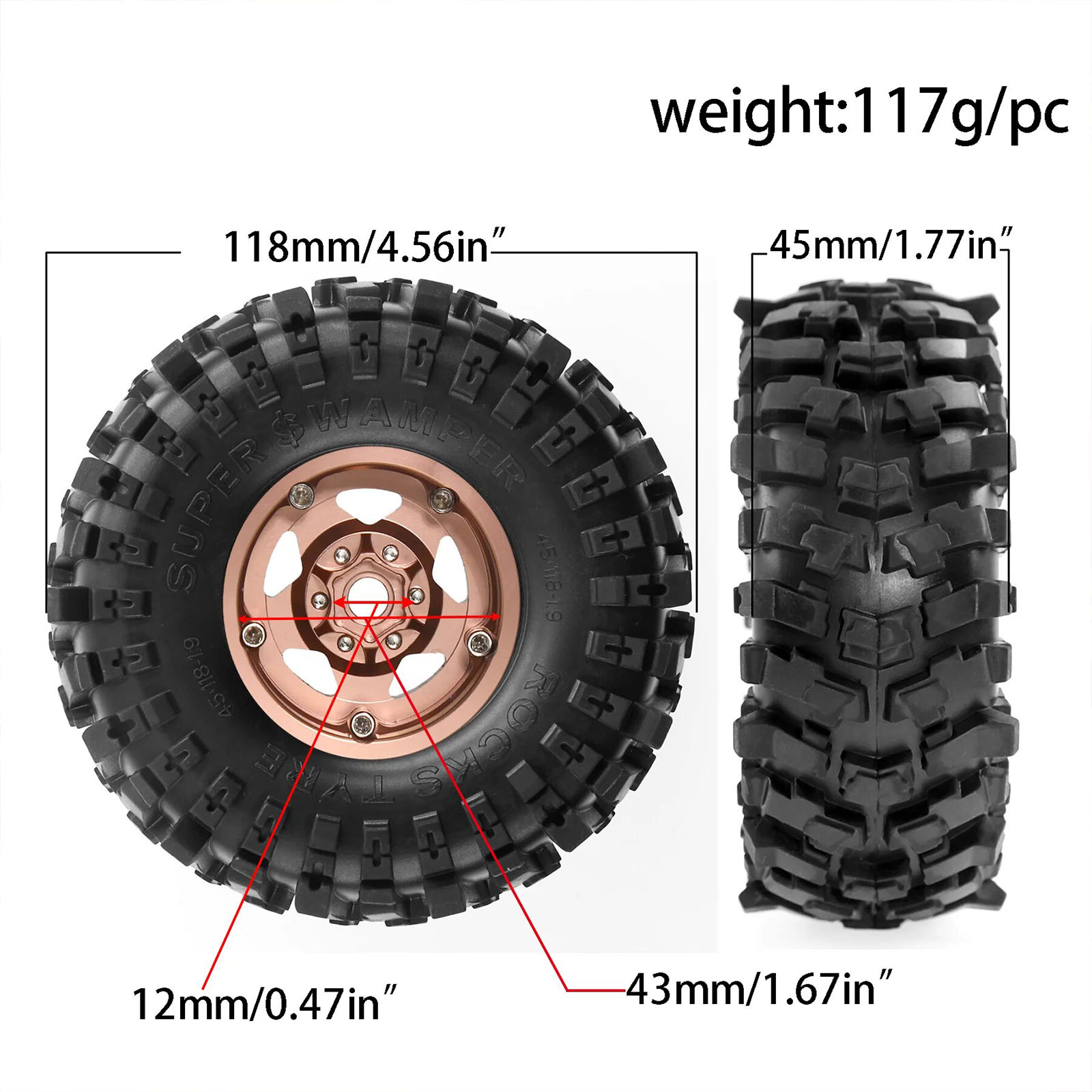 1.9 インチ ビードロック ホイール 1.9 クローラー タイヤ リム ブラック TRX6 ホイール クラシック AXI03007 ビードロック 12 ミリメートル六角 TRX4 1.10 SCX10 ll1/10 リム D90