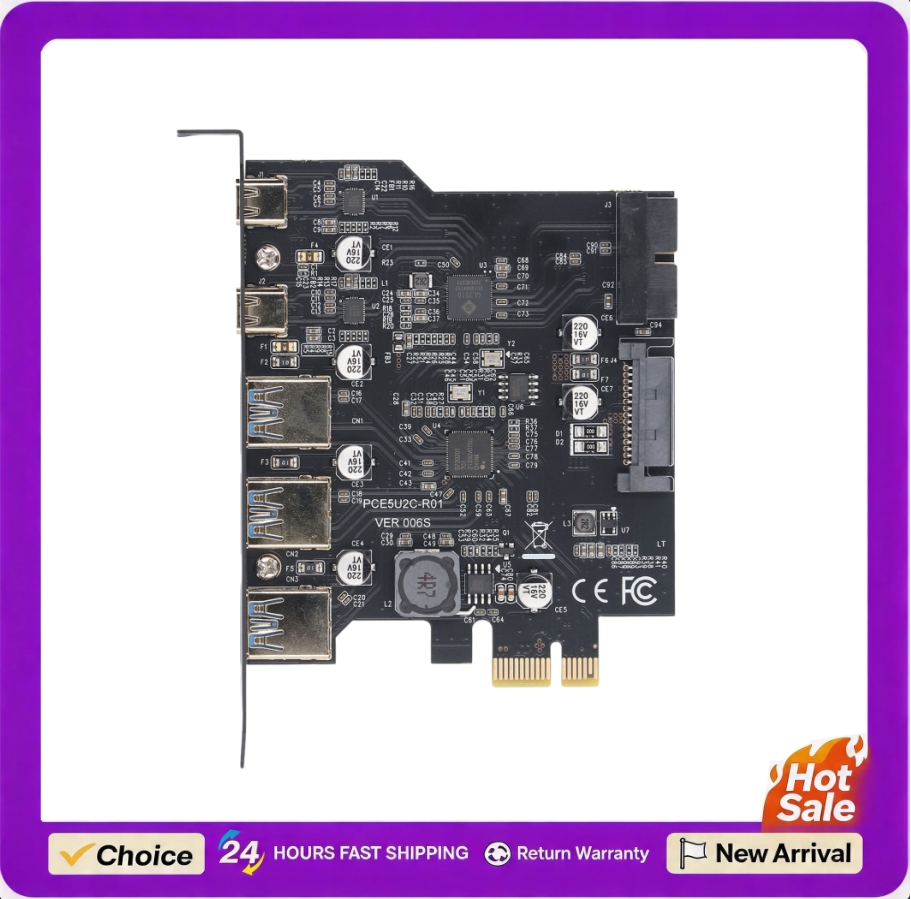 PCIe - USB 3.2 Gen 1カード 5Gbps 3つのUSB Type Aポートと2つのUSB Type Cポートを備えた5ポートPCI Express拡張カード（Windows、Linux、OS XデスクトップPC用）