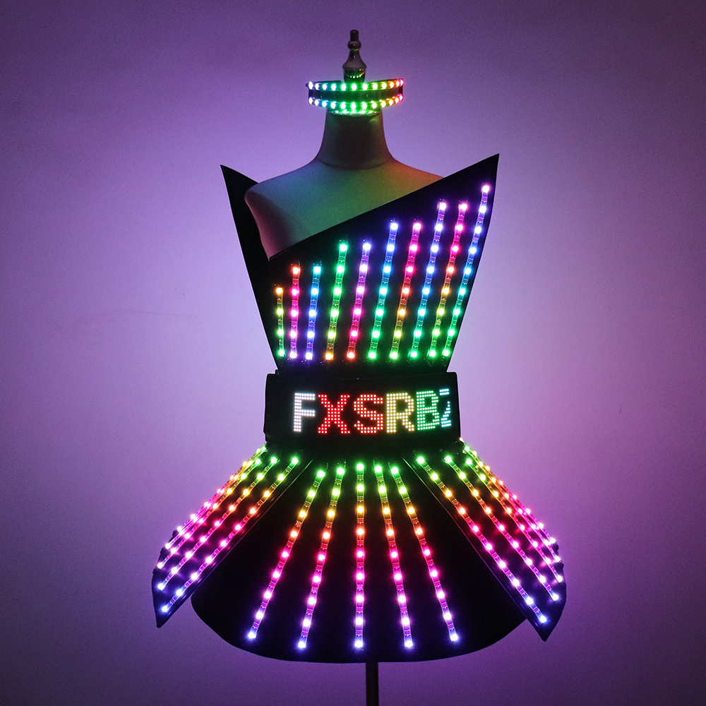 フルカラー LED ドレス発光衣装ナイトクラブバー歌手 Dj ゴーゴー女性光るスカートセクシーなリードダンサーライトアップ服スーツ