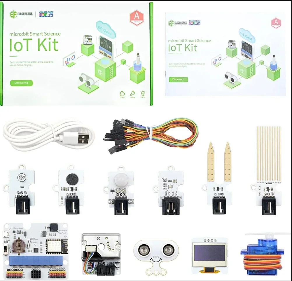 ELECFREAKS micro:bit スマート サイエンス IOT キットには、micro:bit ボードなしのさまざまなセンサーとモジュールが含まれています
