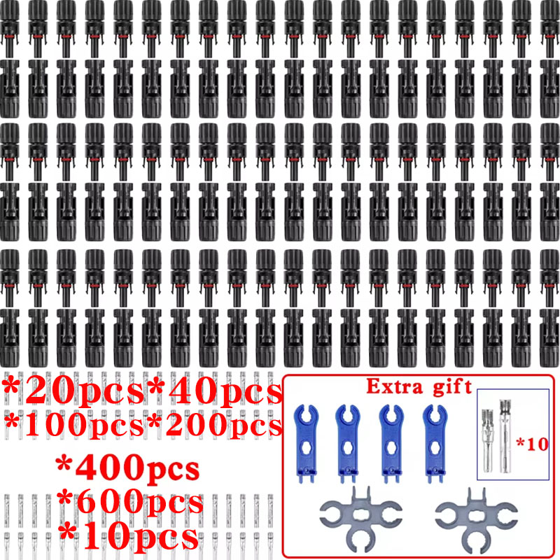 10/20/100/200PCS ソーラーコネクタキット 1000V DC 30A PV プラグ付き 2.5/4/6mm² 太陽光発電ケーブル、ソーラーパネルアクセサリーアセンブリ用