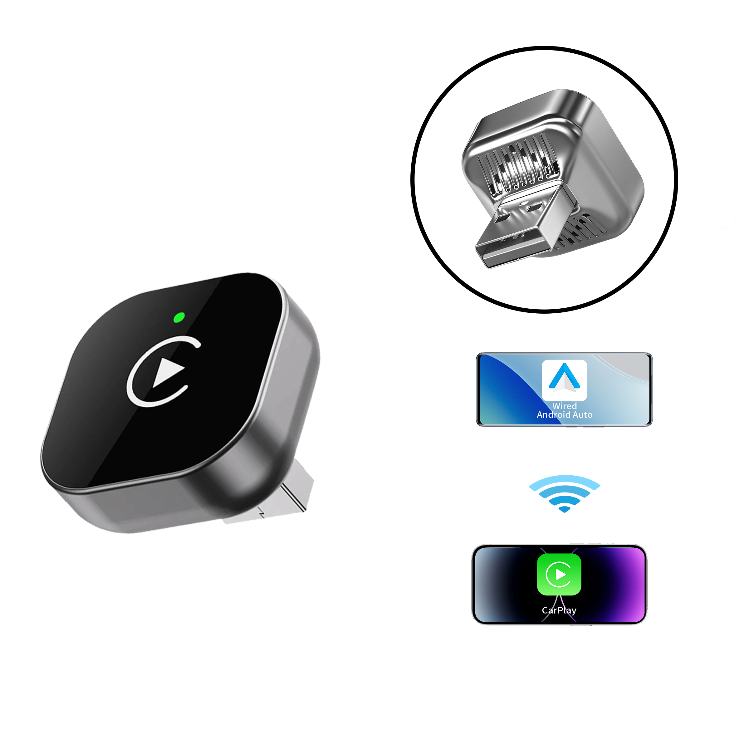 ミニ ワイヤレス CarPlay Android Auto USB アダプター プラグ