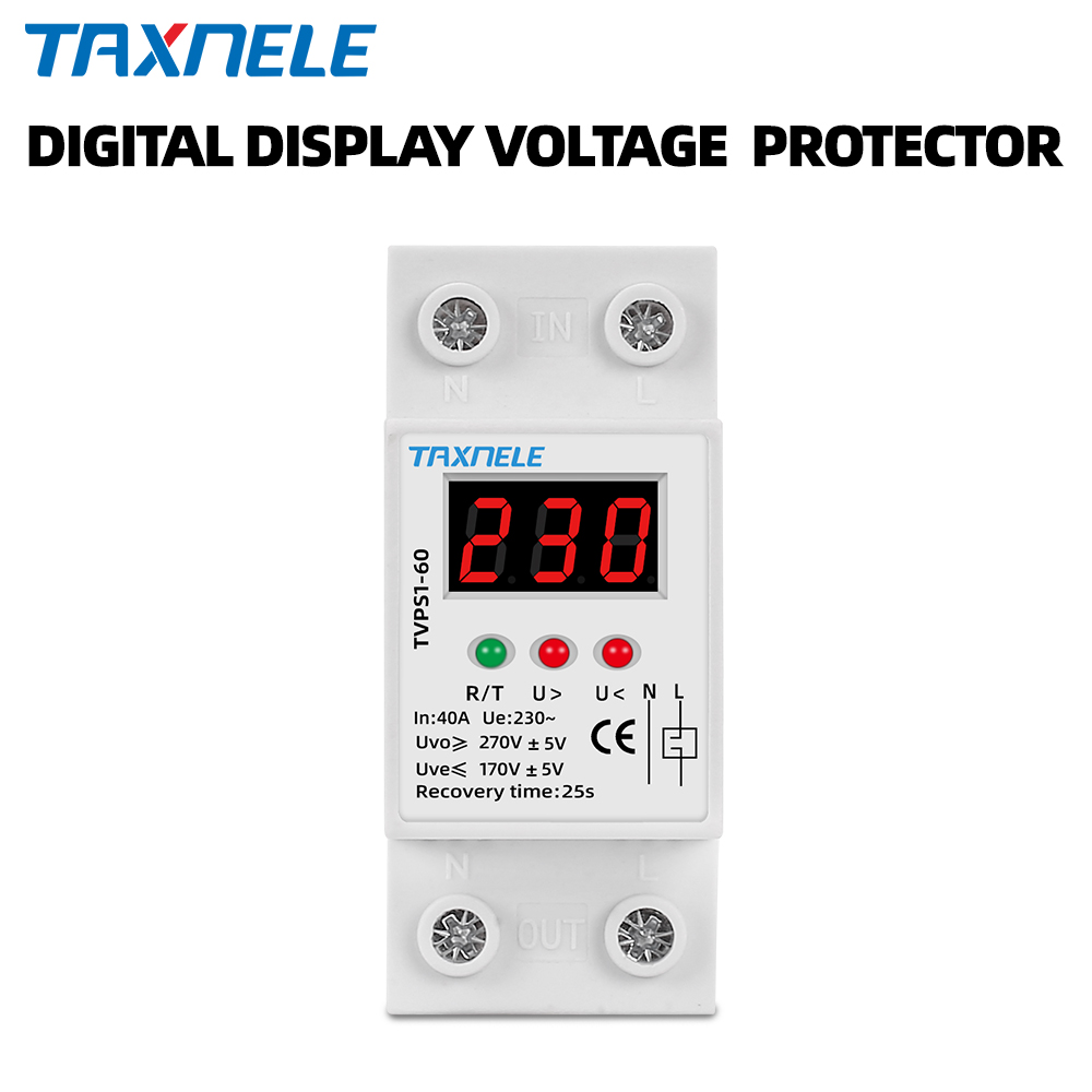 230V AC 40A 63A Din レール自動回復再接続過不足電圧保護装置過電圧プロテクター LED ディスプレイ