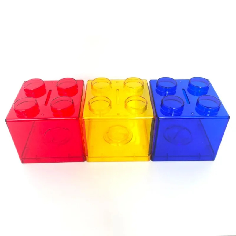 4 個の透明なプラスチックビルディングブロック貯金箱コイン貯蓄瓶子供のおもちゃのギフト