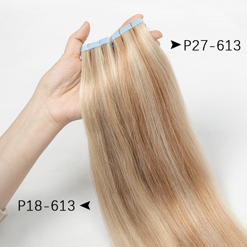 テープインヘアエクステンション人毛ブロンド PU シームレステープヘアエクステンション 4x0.8cm 皮膚横糸 PU テープオンヘア 20 個 12 "-24"