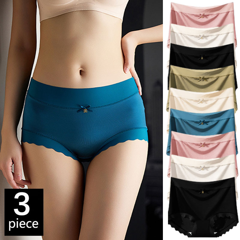 FallSweet 3 個のアイスシルクパンティー女性のためのシームレスなハイライズブリーフプラスサイズの下着 Boyshort セクシーなランジェリー普段着