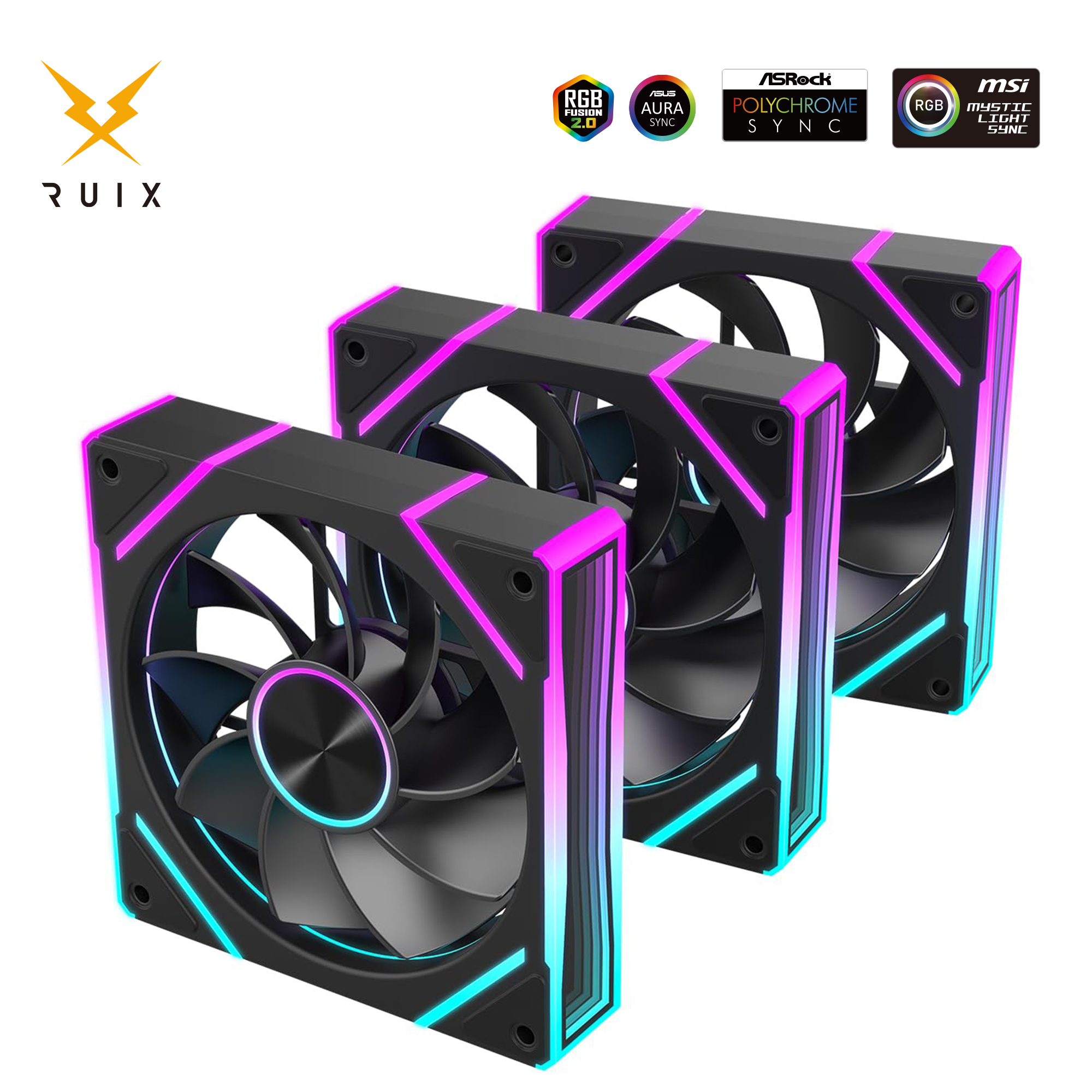 Ruix V8 PCケース冷却ファン Prism 120mm 5V 3ピン ARGB PWM 3個セット コンピューターゲーミングケースマザーボード同期水冷ファン