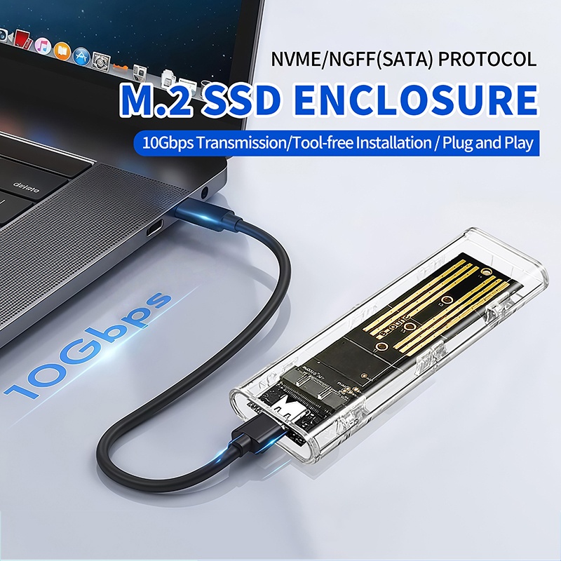 M.2 NVME SATA モバイルハードディスクケースクリア USB タイプ C 10Gbps 外部エンクロージャラップトップハードディスクアクセサリーハードディスクボックス