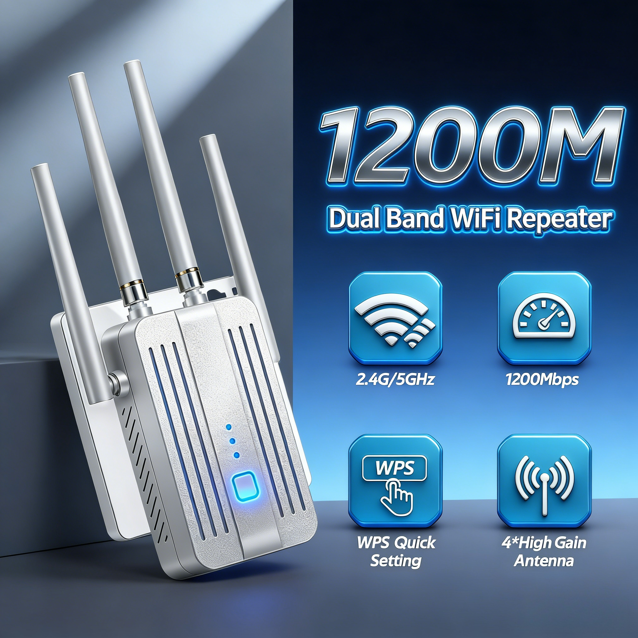 デュアルバンド WiFi リピーター 1200Mbps 信号エクステンダー 2.4G 5GHz 高速 Wi-Fi アンプルーター長距離信号ブースター