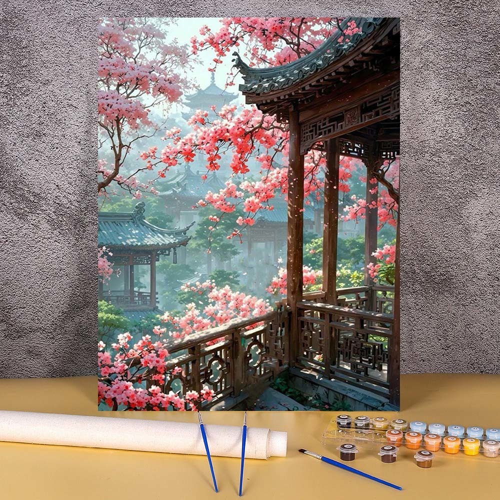 数字によるオイルペイントキット花の建物の風景 DIY アクリル絵画フレームなしのキャンバス絵画大人子供初心者のための