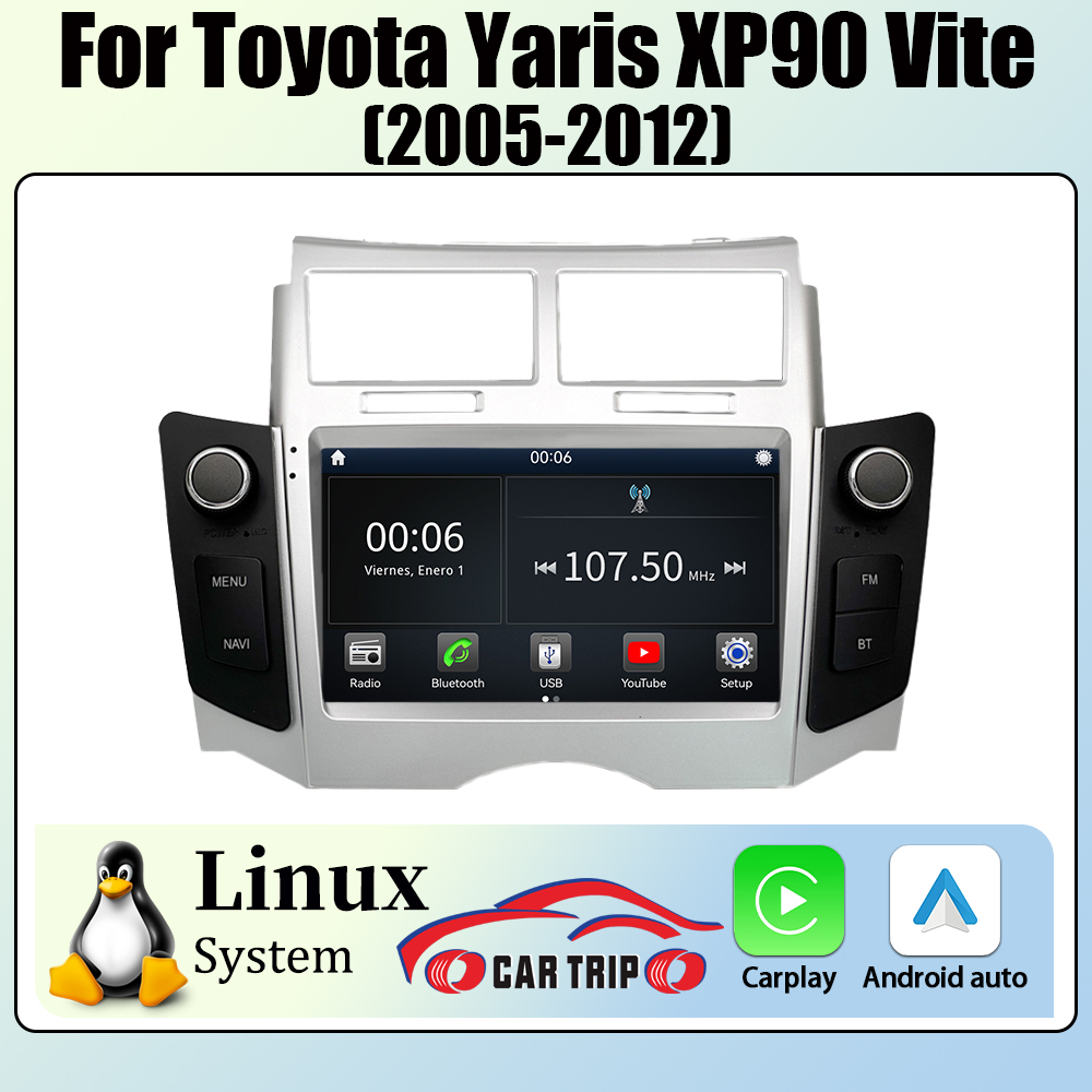 7 ''Linux ステレオ マルチメディア プレーヤー トヨタ ヤリス XP90 ヴィッツ プラッツ 2005-2012 用 Carplay Android Auto GPS NAV WIFI RDS IPS BT5