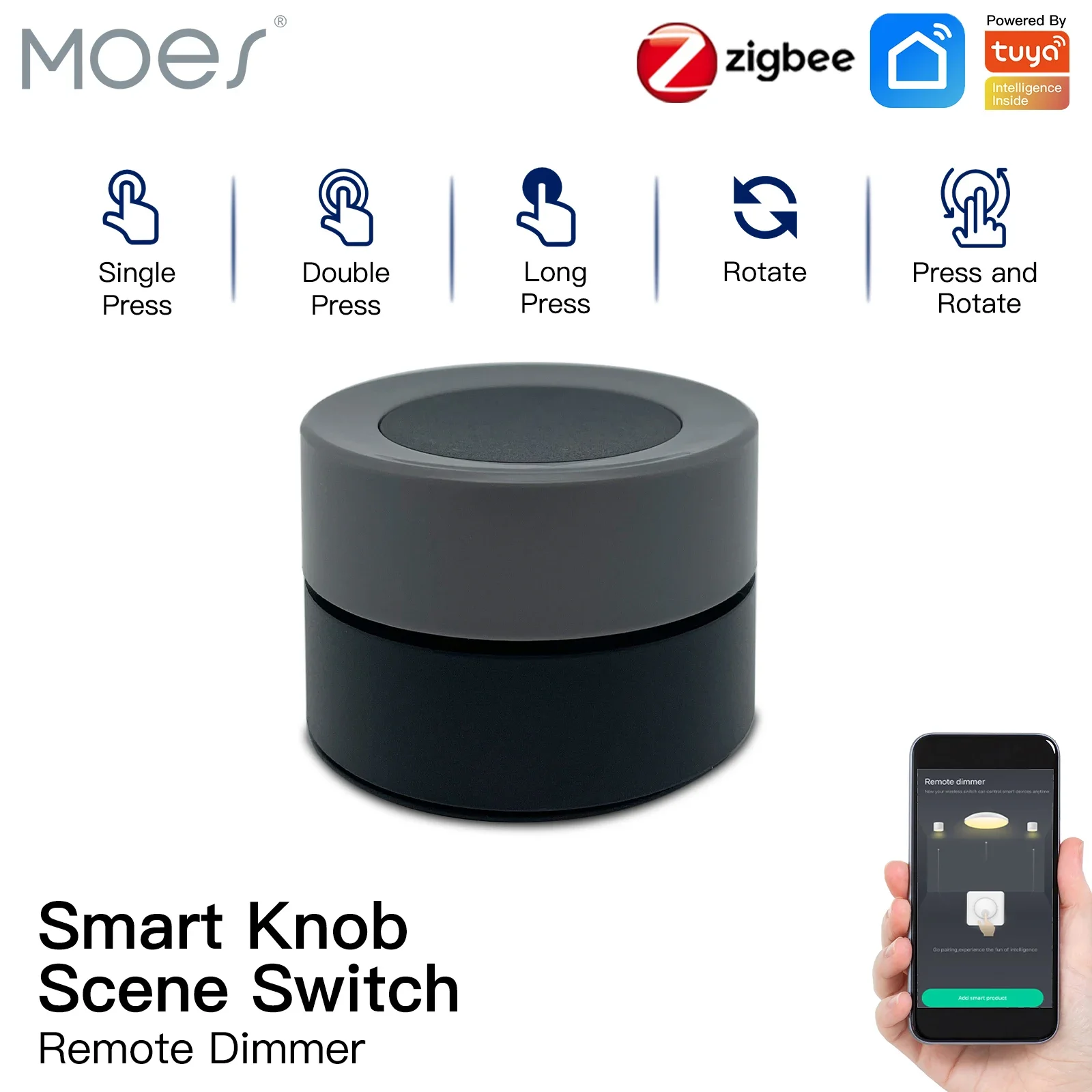 MOES Tuya ZigBee スマート ノブ スイッチ ワイヤレス シーン スイッチ ボタン コントローラー バッテリー駆動 オートメーション シナリオ スマート ライフ アプリ