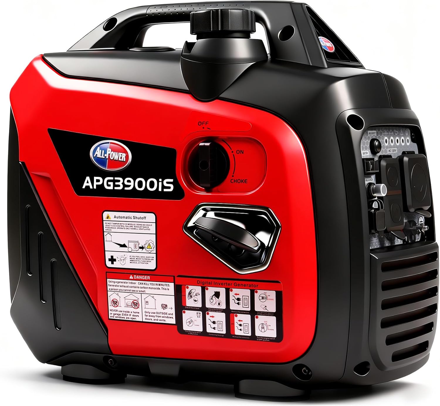 オールパワー 3500W ポータブル インバーター発電機 – ECO モード、CO センサー付きの静かな小型ガス式発電機、キャンプ、家庭用の緊急バックアップに最適