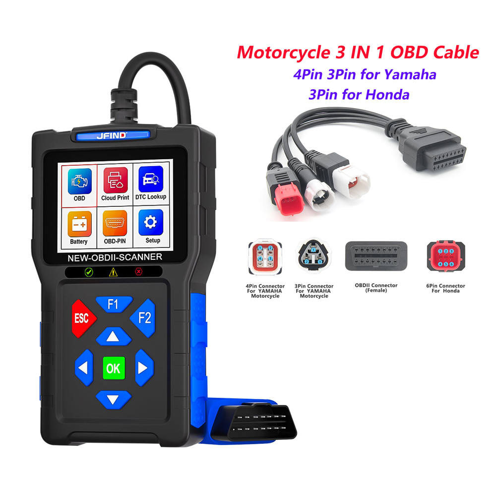 OBD2 スキャナ障害コードリーダー JFIND JF700 車オートバイ OBDII 診断ツール電圧充電テストヤマハホンダ ELM327