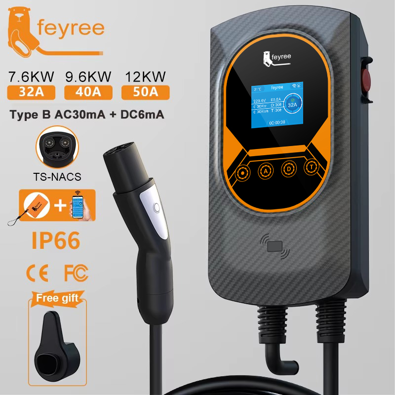 Feyree EV 充電ステーション TS-NACS ソケット EVSE ウォールボックス 32A 7.6KW 40A 9.6KW 50A 12KW 急速充電アプリ制御テスラ車用