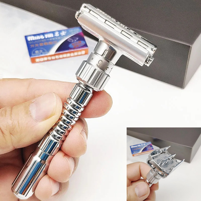 調節可能な安全かみそりメンズ折りたたみシェービングダブルエッジクラシック安全かみそりステンレス鋼シェービング刃理容シェービングツール