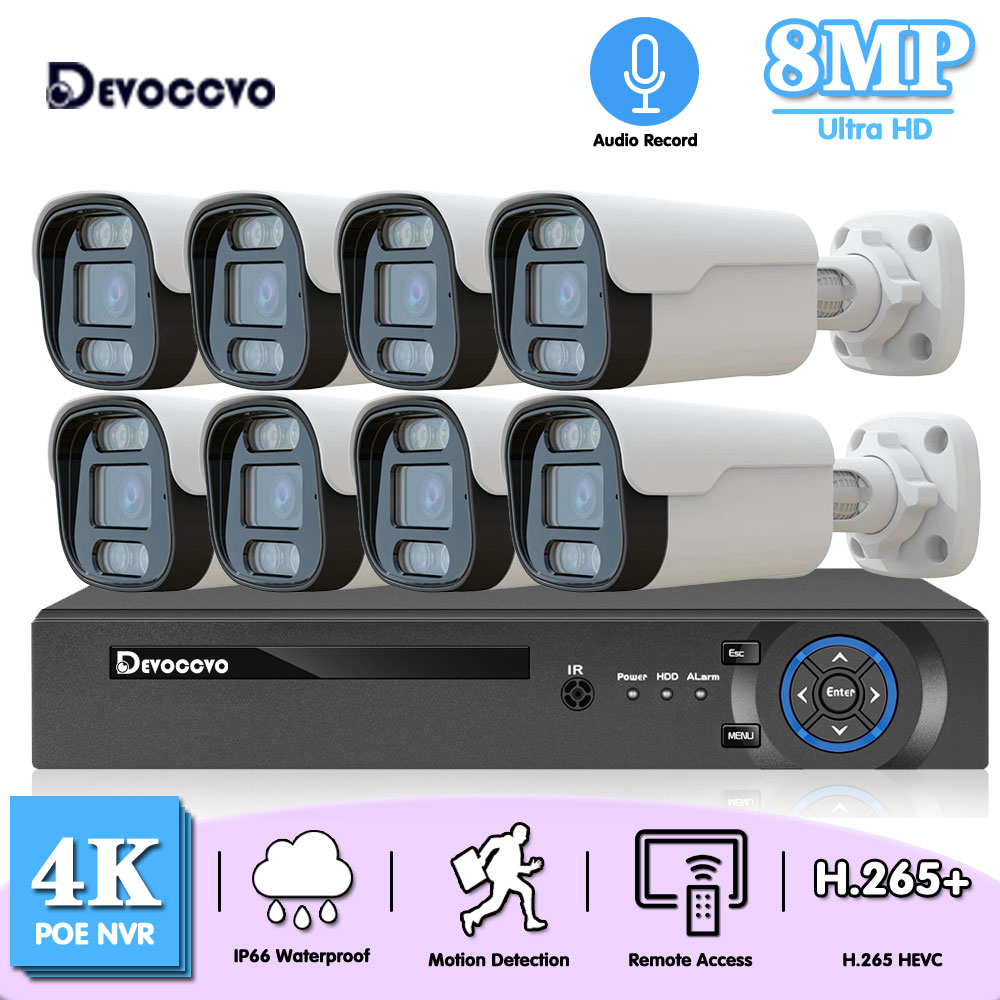 4K 8CH POE NVR キット金属屋外 CCTV カメラセキュリティシステム防水 8MP IP 弾丸カメラビデオ監視セット